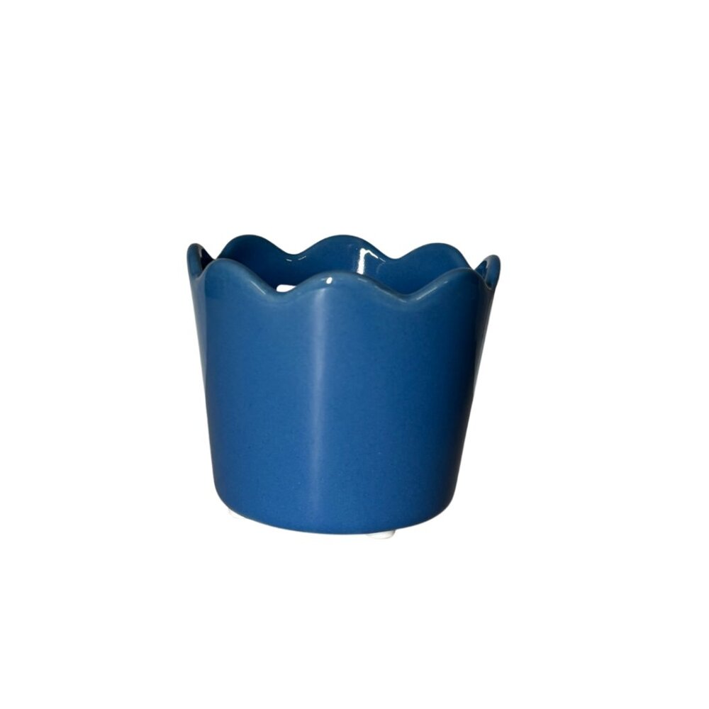 Mainstays Scallop Ceramic Planter‎ Blue Pot – 4 Inch